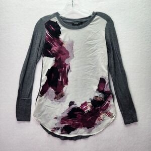 Apt. 9 Blouse Womens XS Gray Artistic Floral Print Mixed Media Blouse Casual Top